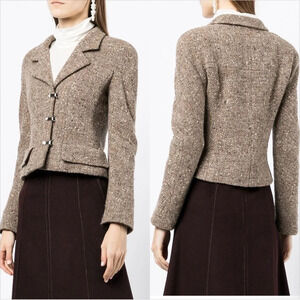 Chanel Vintage Taupe Wool Blend Tweed Jacket SZ FR 40